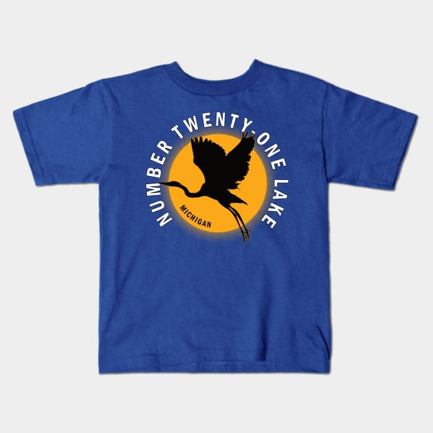 Number Twenty-one Lake in Michigan Heron Sunrise Kids T-Shirt by BirdsEyeWorks